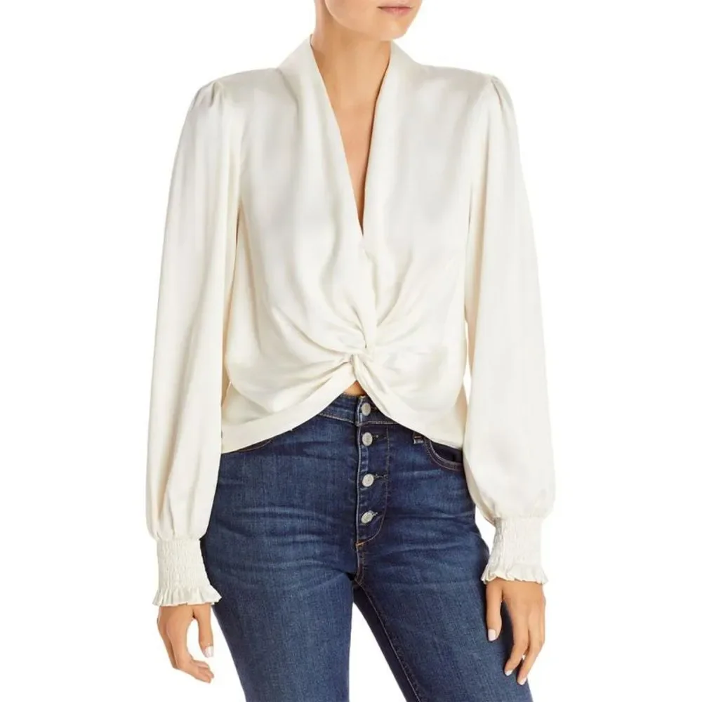 Aqua Womens Ivory Striped Knot Front Cropped Blouse Shirt Imperfections